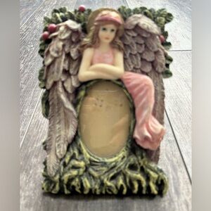 Unique Vintage Photo Frame with 3-D Sculpted Angel wearing Pink Dress